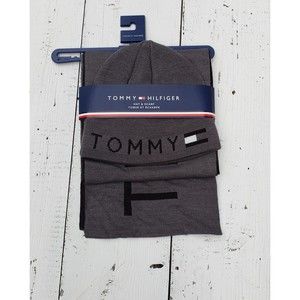 TOMMY HILFIGER Men's SCARF Beanie HAT SET  NEW GRAY $98